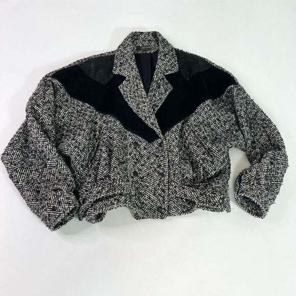 Havoc Jacket Womens Medium White Black Genuine Leather Long Sleeve Cropped Coat - Picture 1 of 12